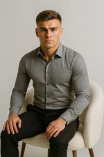 Camisa Social Slim Texturizada em Poliéster e Algodão Premium