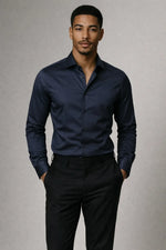Camisa Social Slim Azul Marinho com Elastano