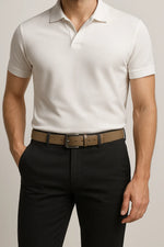 Cinto Masculino em Couro e Elastano com Fivela Metálica Premium