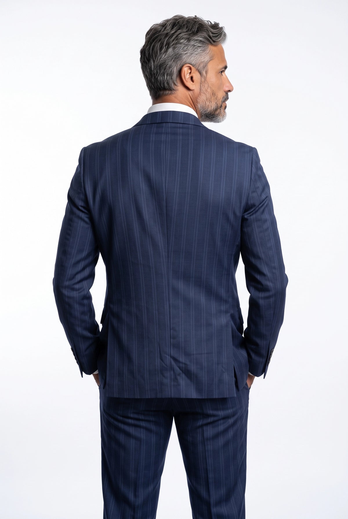 Terno Masculino Poliéster Semi Slim Azul Listrado
