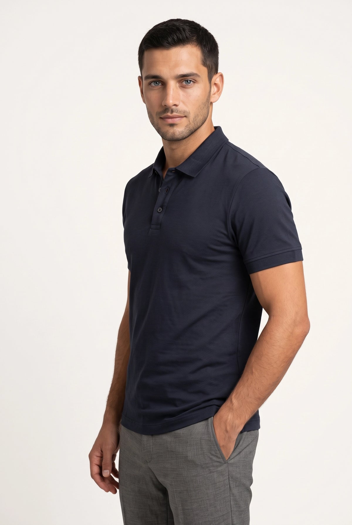 Camisa Polo Masculina Slim em Algodão com Elastano
