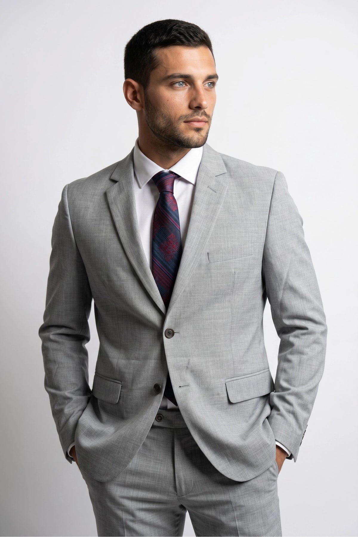 Terno Masculino Melange Semi Slim Cinza Claro