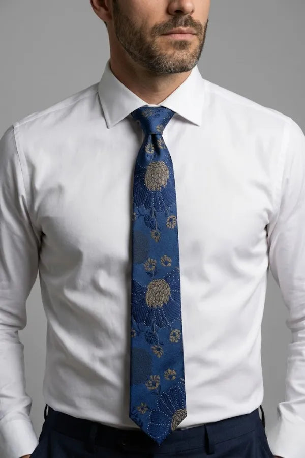 Gravata Masculina Gold Semi Slim Floral