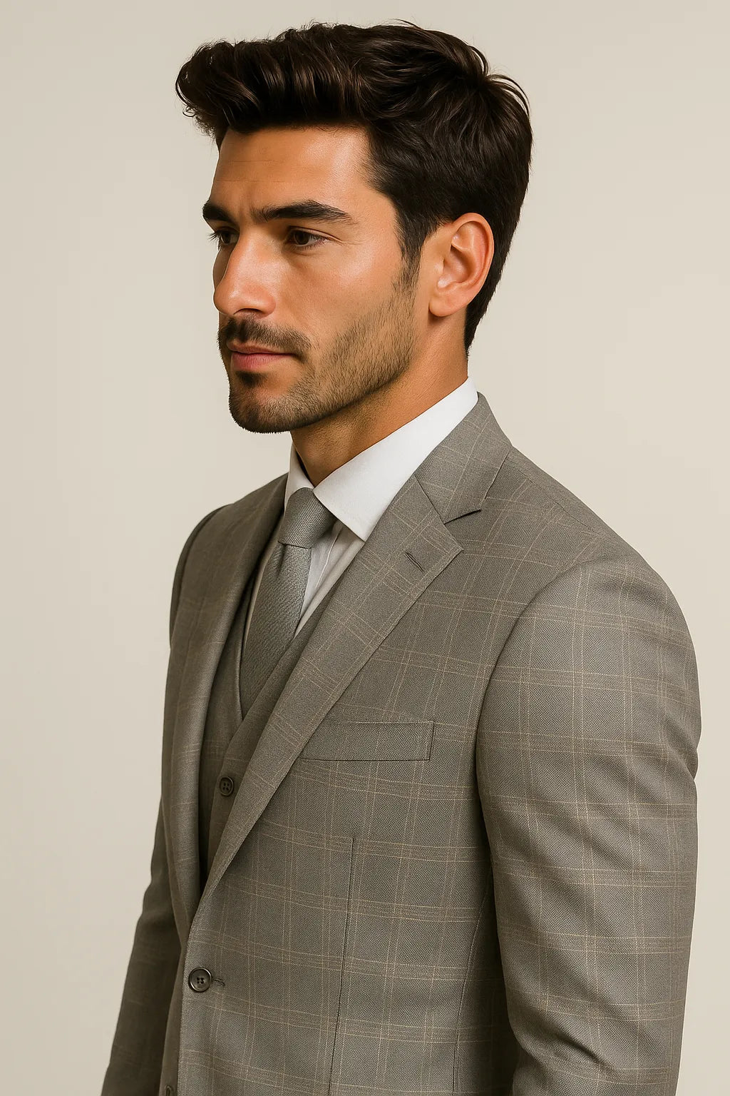 Terno Masculino Grigio Príncipe de Gales Semi Slim