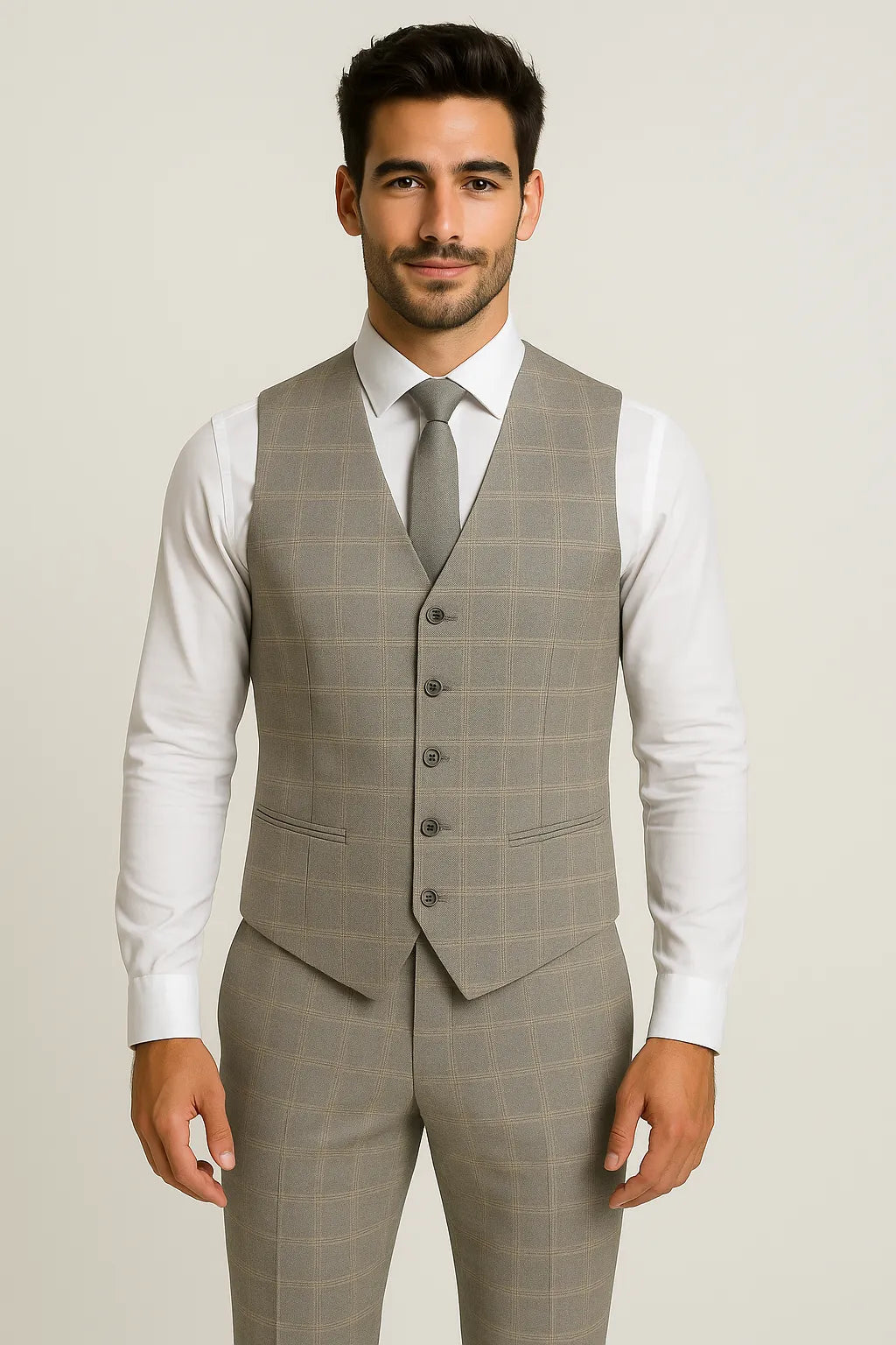 Terno Masculino Grigio Príncipe de Gales Semi Slim