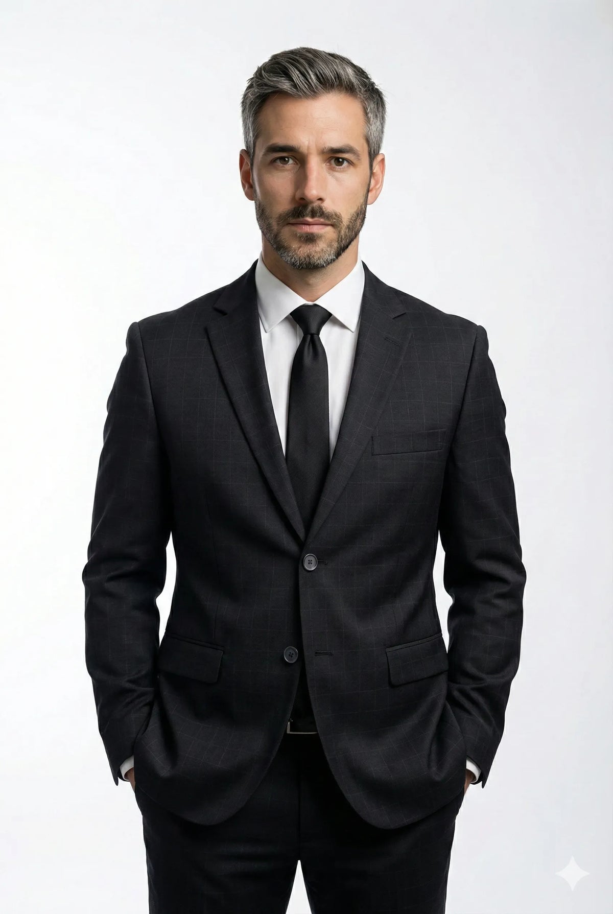 Terno Masculino Poliéster Semi Slim Preto Xadrez