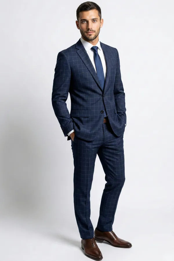 Terno Masculino Poliviscose Azul Noite Xadrez