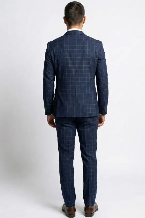 Terno Masculino Poliviscose Azul Noite Xadrez