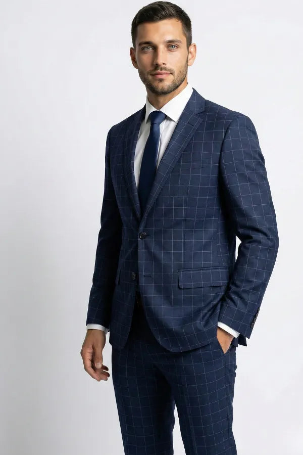 Terno Masculino Poliviscose Azul Noite Xadrez