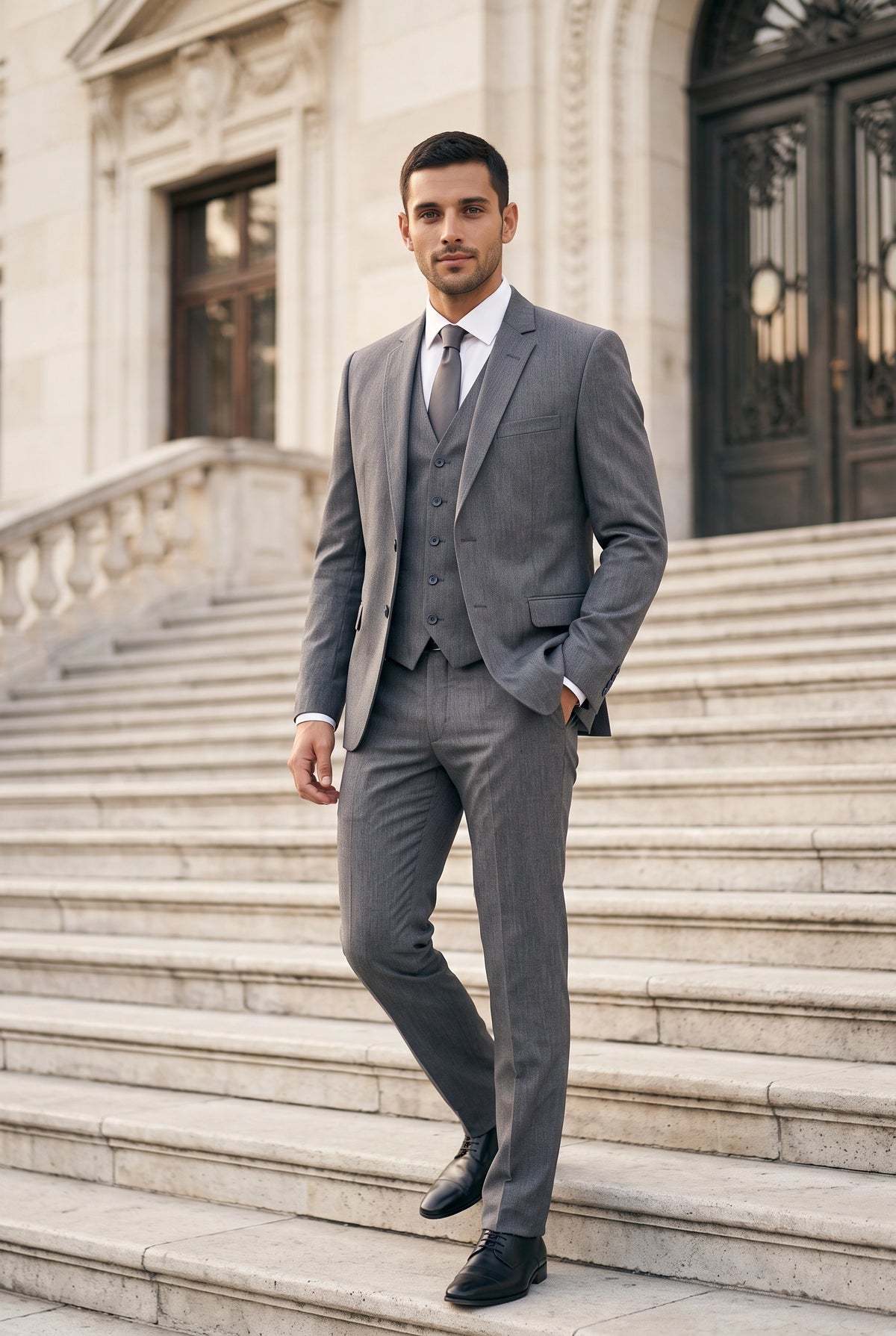Terno Masculino Poliviscose Semi Slim Velluno Cinza
