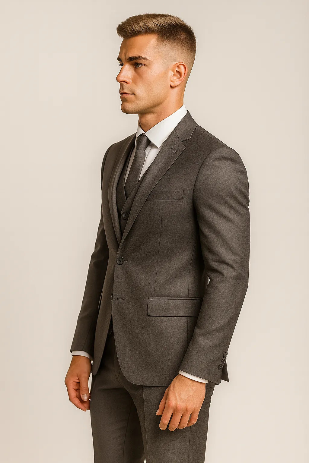 Terno Masculino em Poliéster Premium - 3 Peças Cinza Escuro