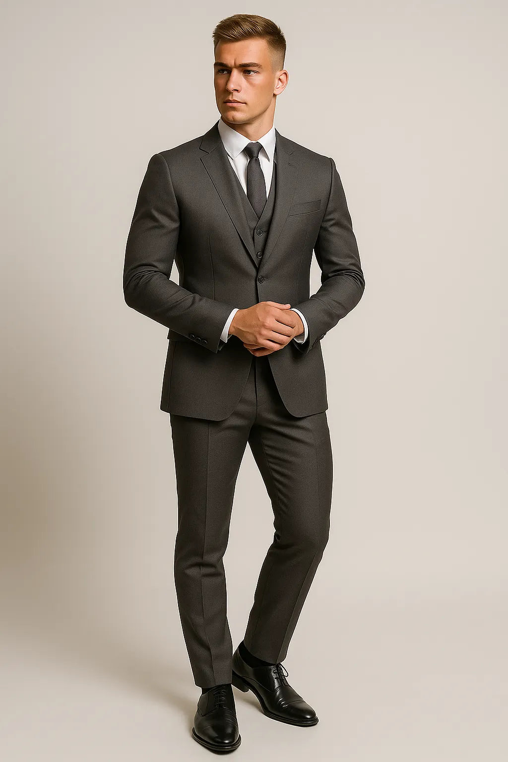 Terno Masculino em Poliéster Premium - 3 Peças Cinza Escuro