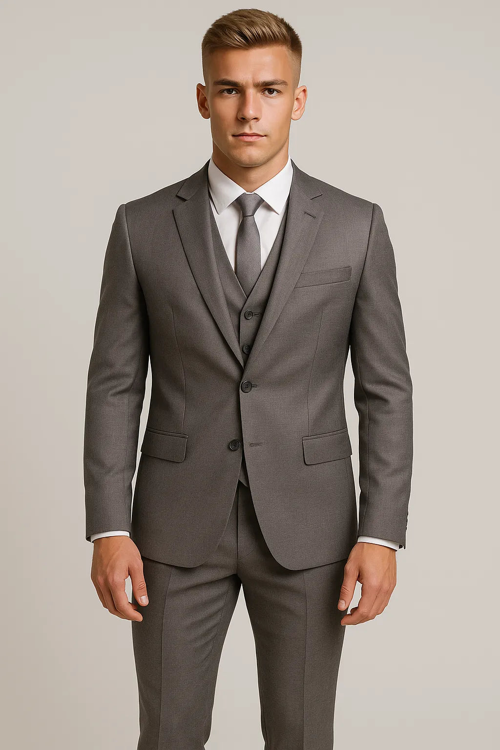 Terno Masculino em Poliéster Premium - 3 Peças Cinza Escuro
