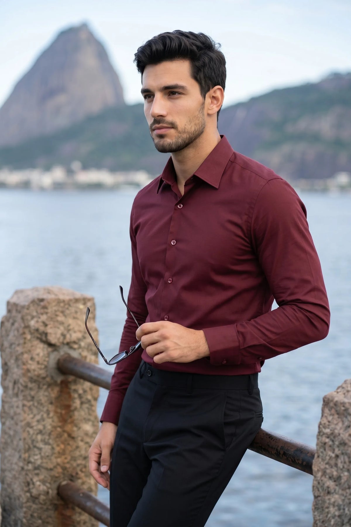 Camisa Social Masculina Slim com Elastano
