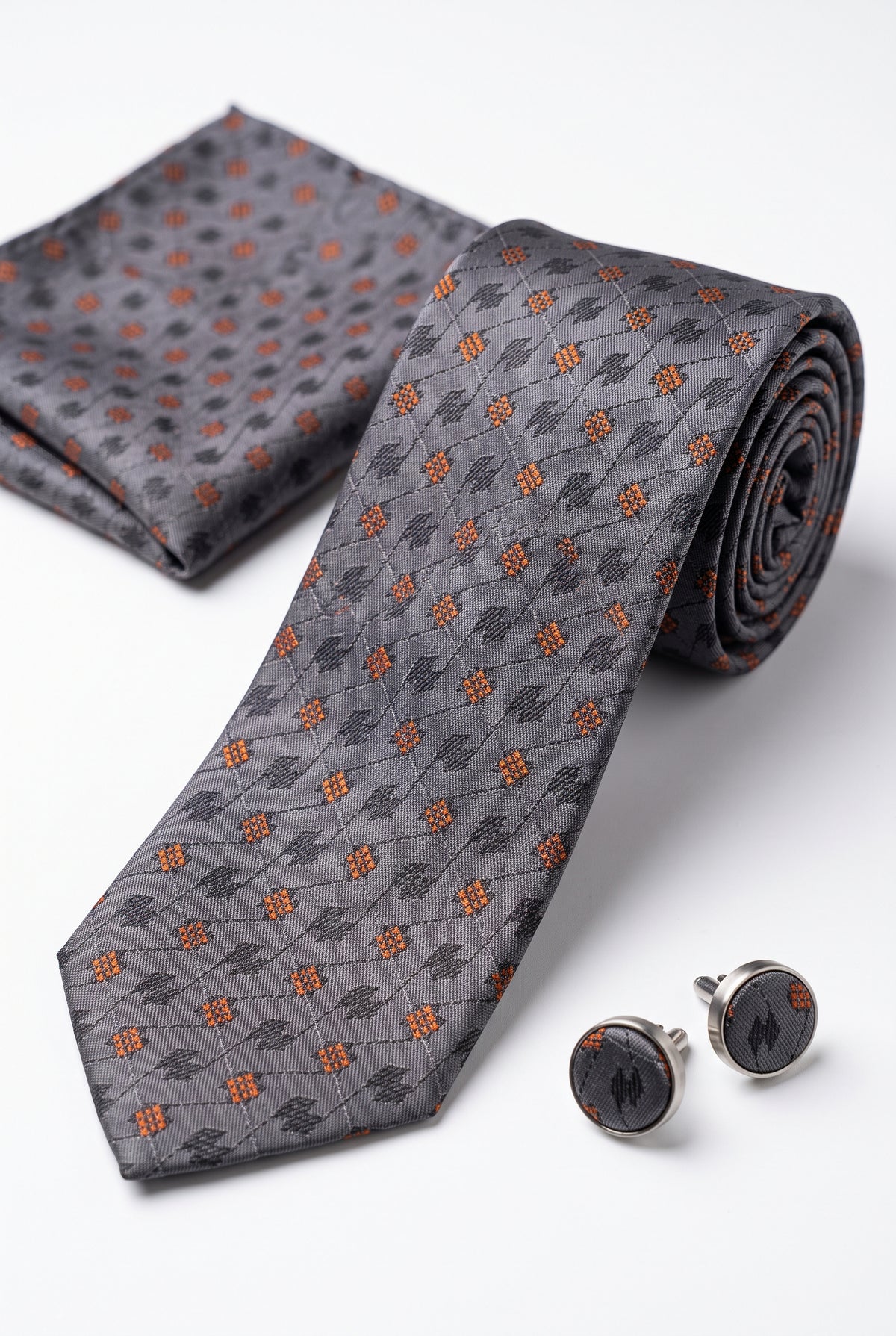 Kit Gravata Semi Slim Geométrica 1800 Fios