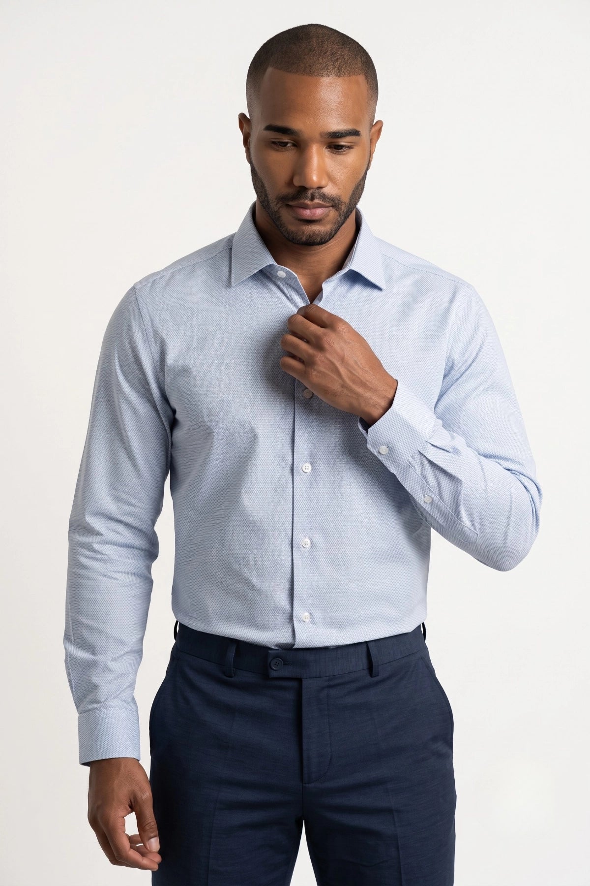 Camisa Social Masculina Tradicional Azul Microtexturizada