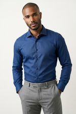 Camisa Social Slim Azul Texturizada Premium