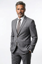 Terno Masculino Poliéster Semi Slim Cinza Xadrez