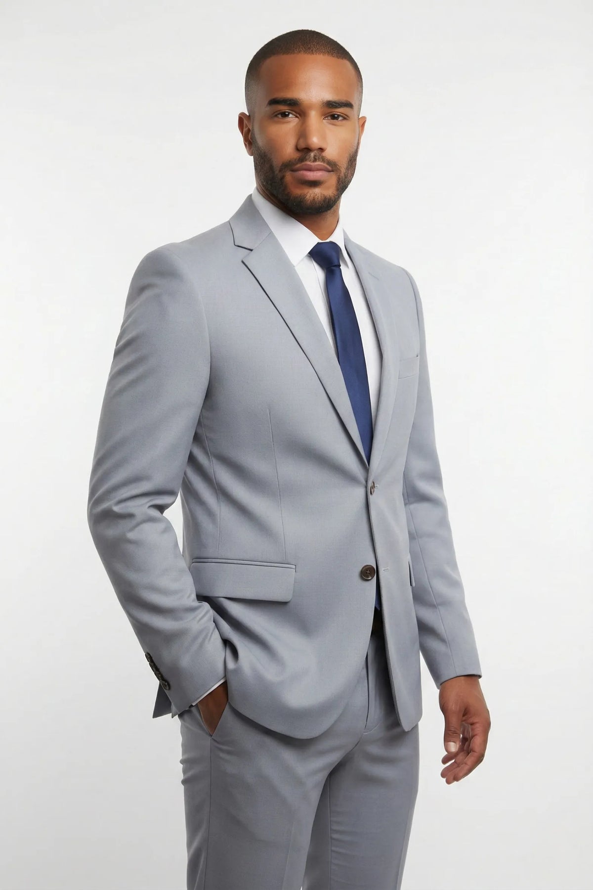 Terno Masculino Poliéster Semi Slim Cinza Claro