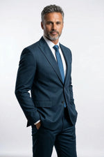 Terno Slim Masculino Azul Petróleo Risca de Giz em Poliviscose