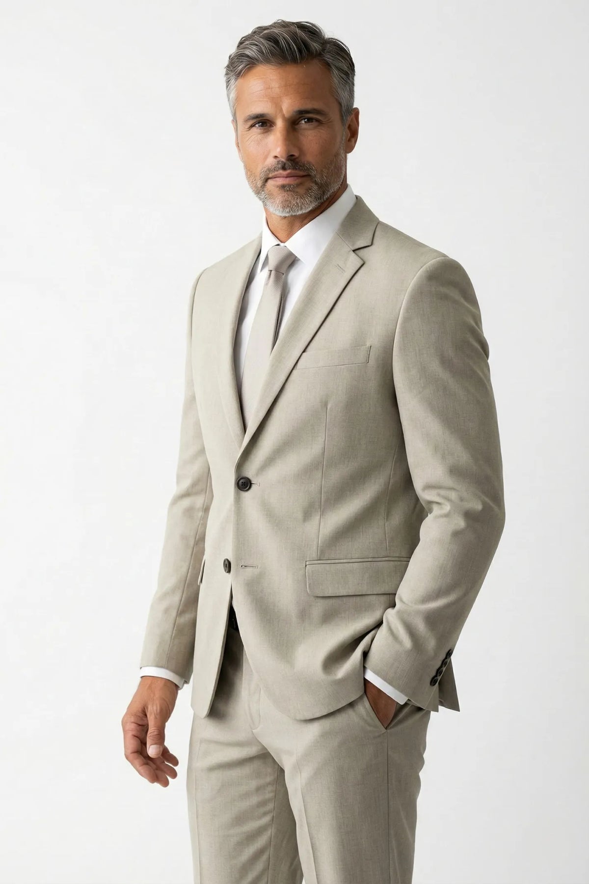 Terno Masculino Poliéster Semi Slim Areia Mesclado