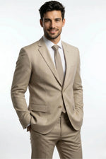 Terno Slim Masculino Bege Mesclado em Poliviscose