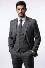 Terno Masculino Príncipe de Gales em Poliviscose Cinza Escuro