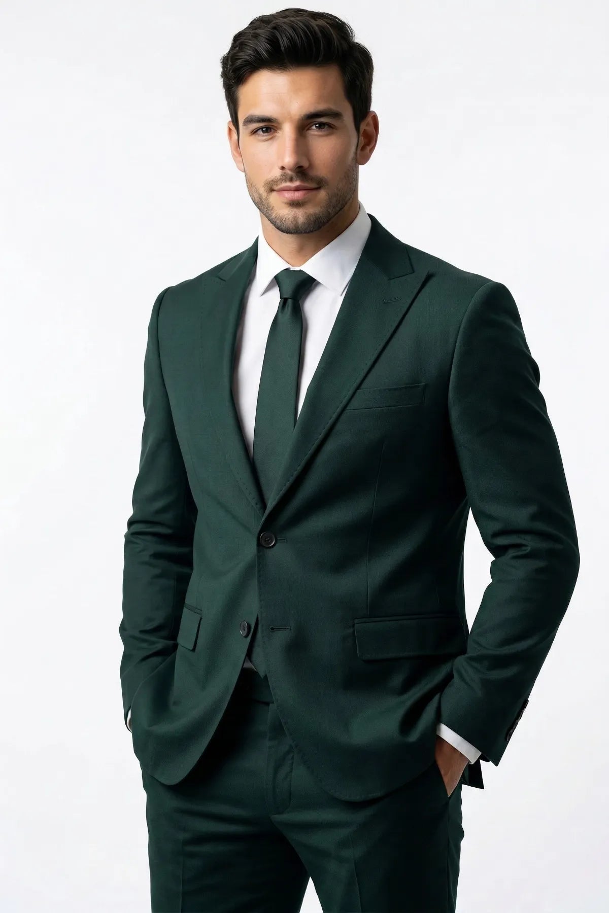 Terno Slim Masculino Verde Escuro em Poliviscose