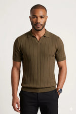 Camisa Polo Masculina Tricot Canelada Gola V
