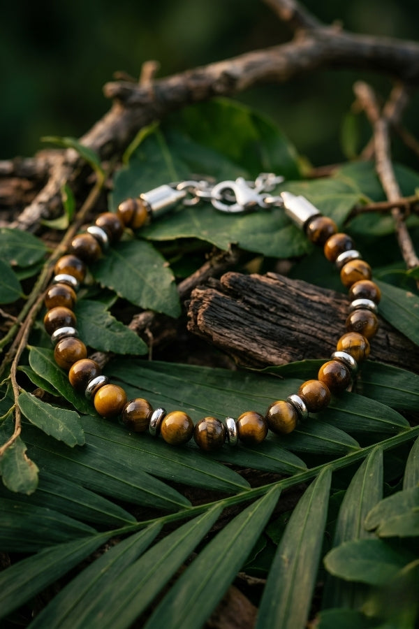 Pulseira Masculina Olho de Tigre em Aço Inoxidável
