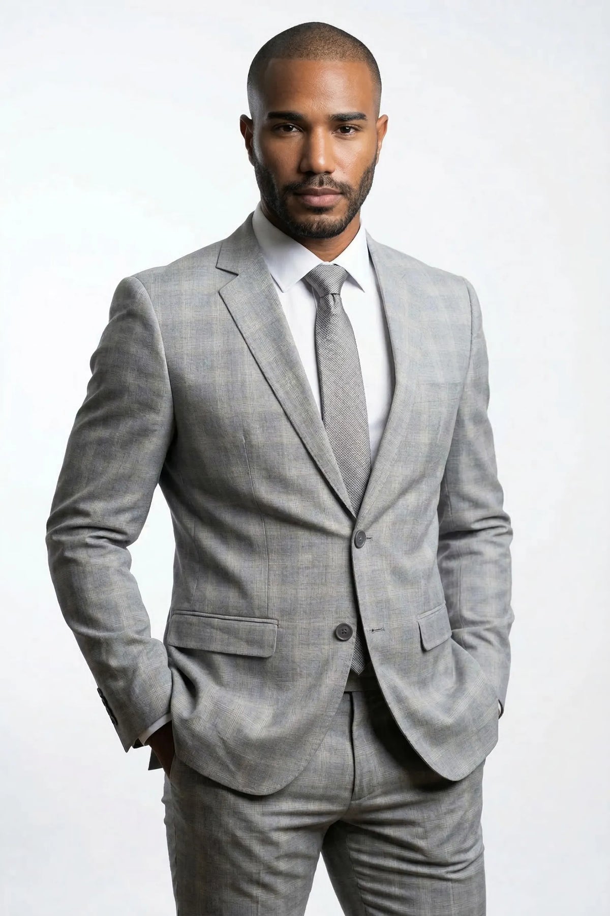 Terno Masculino Grigio Príncipe de Gales Semi Slim