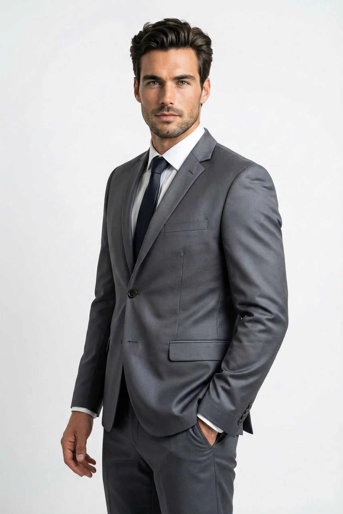 Terno Masculino Poliéster Semi Slim Cinza