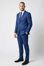 Terno Masculino Poliéster Semi Slim Azul Texturizado