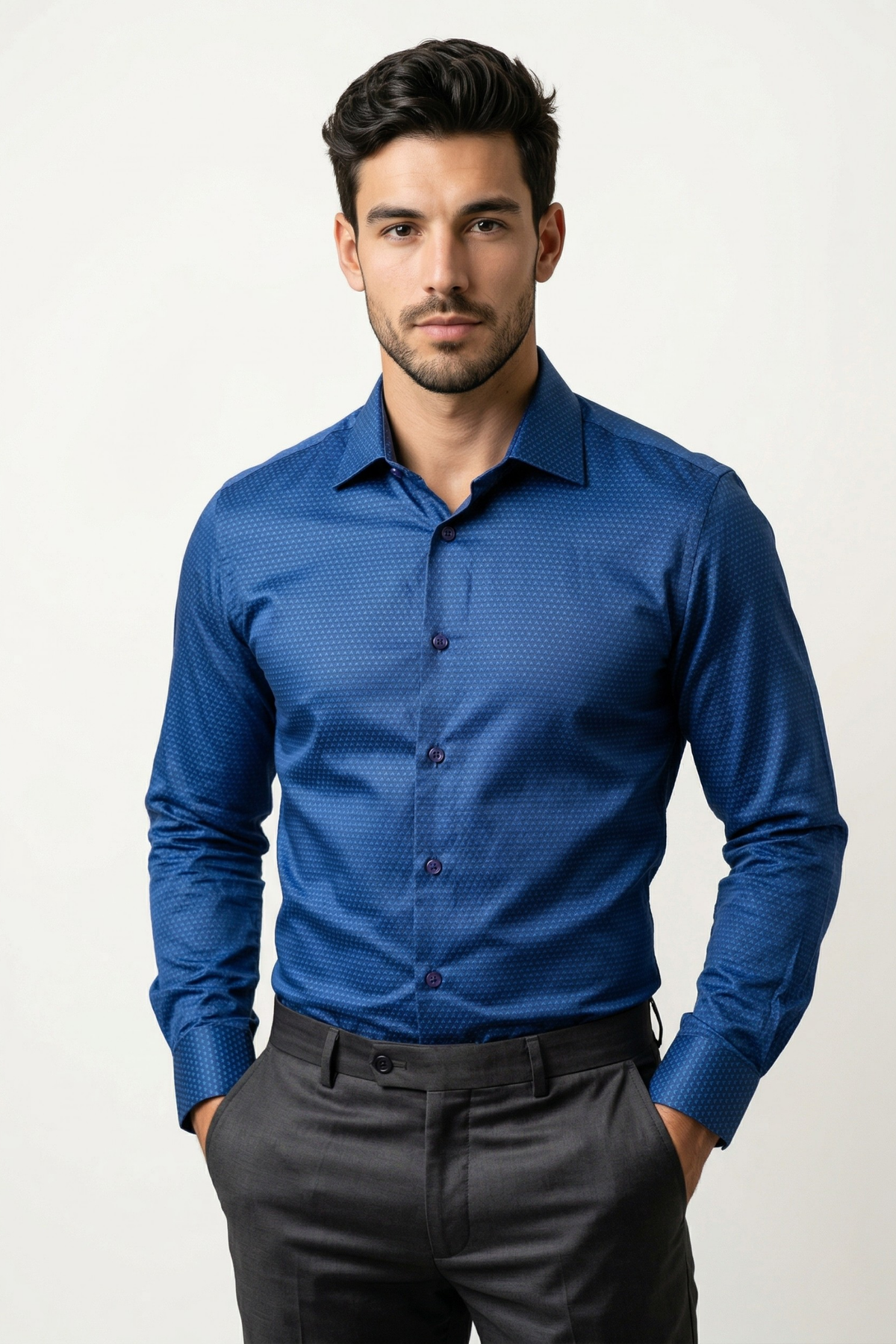 Camisa Social Slim Azul Royal Acetinado