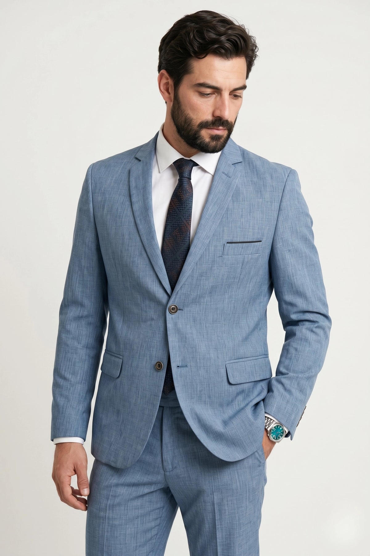Terno Masculino Melange Semi Slim Azul Claro