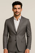 Terno Slim Masculino Cinza Risca de Giz em Poliviscose