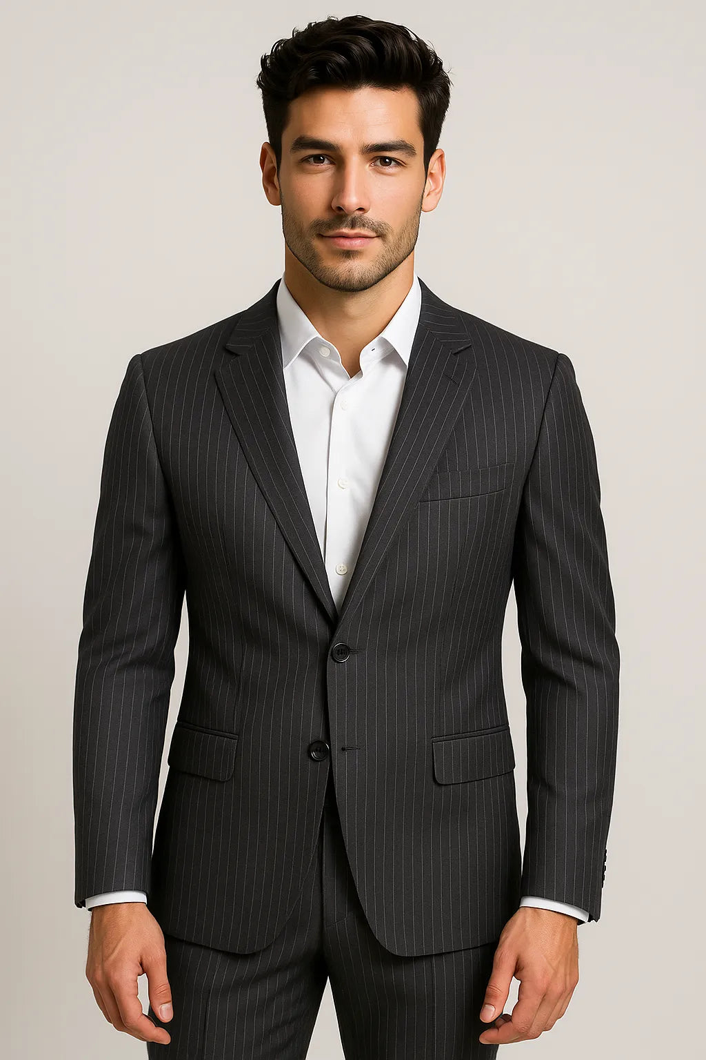 Terno Slim Masculino Preto Risca de Giz em Poliviscose