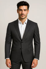 Terno Slim Masculino Preto Risca de Giz em Poliviscose