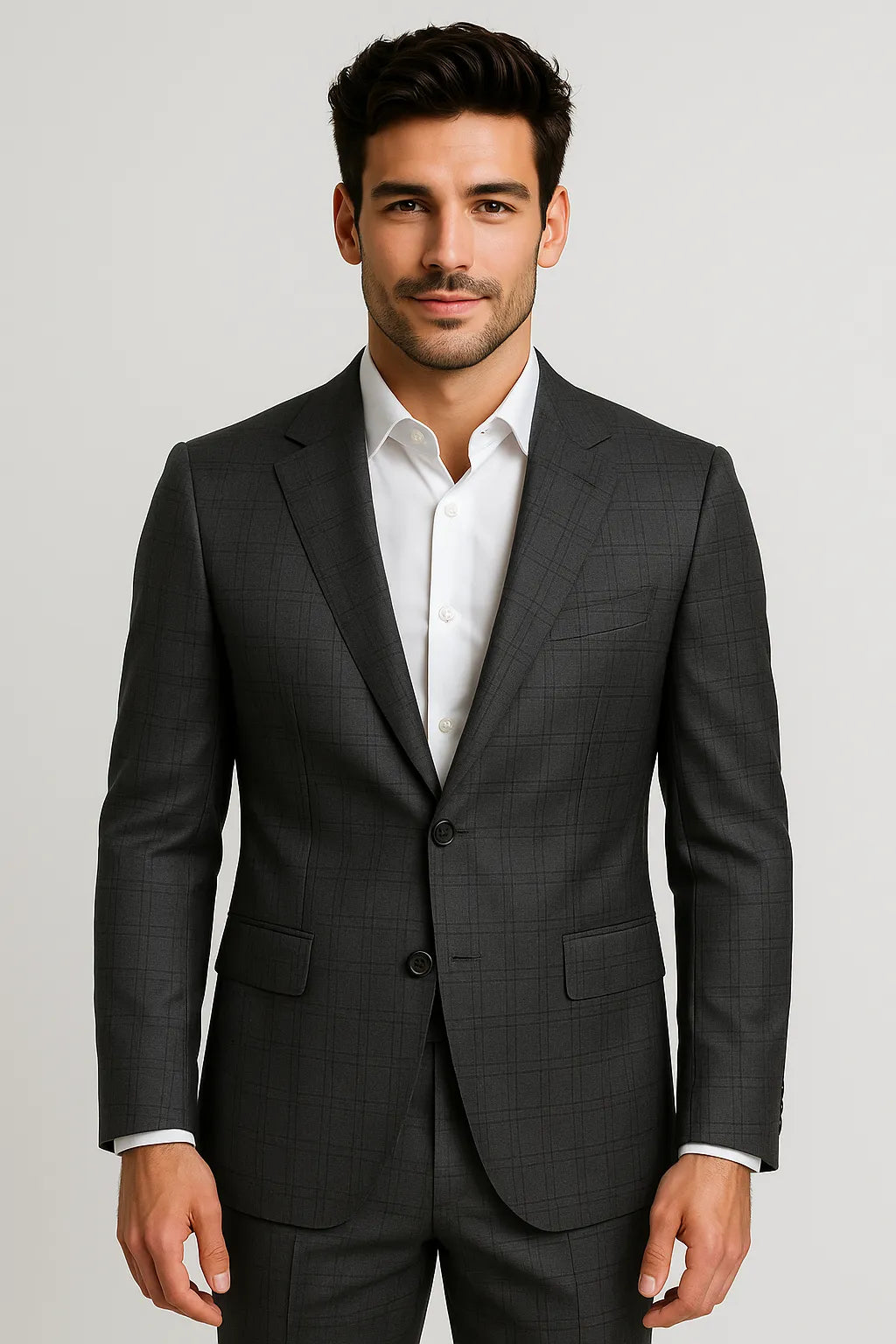 Terno Slim Masculino Preto Xadrez Lapela de Bico em Poliviscose