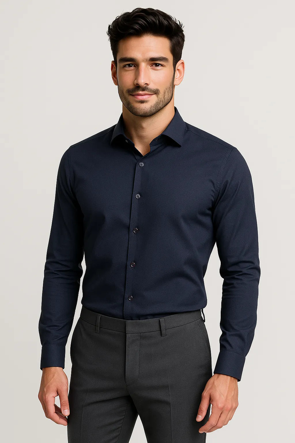 Camisa Social Slim Premium Azul Marinho com Elastano