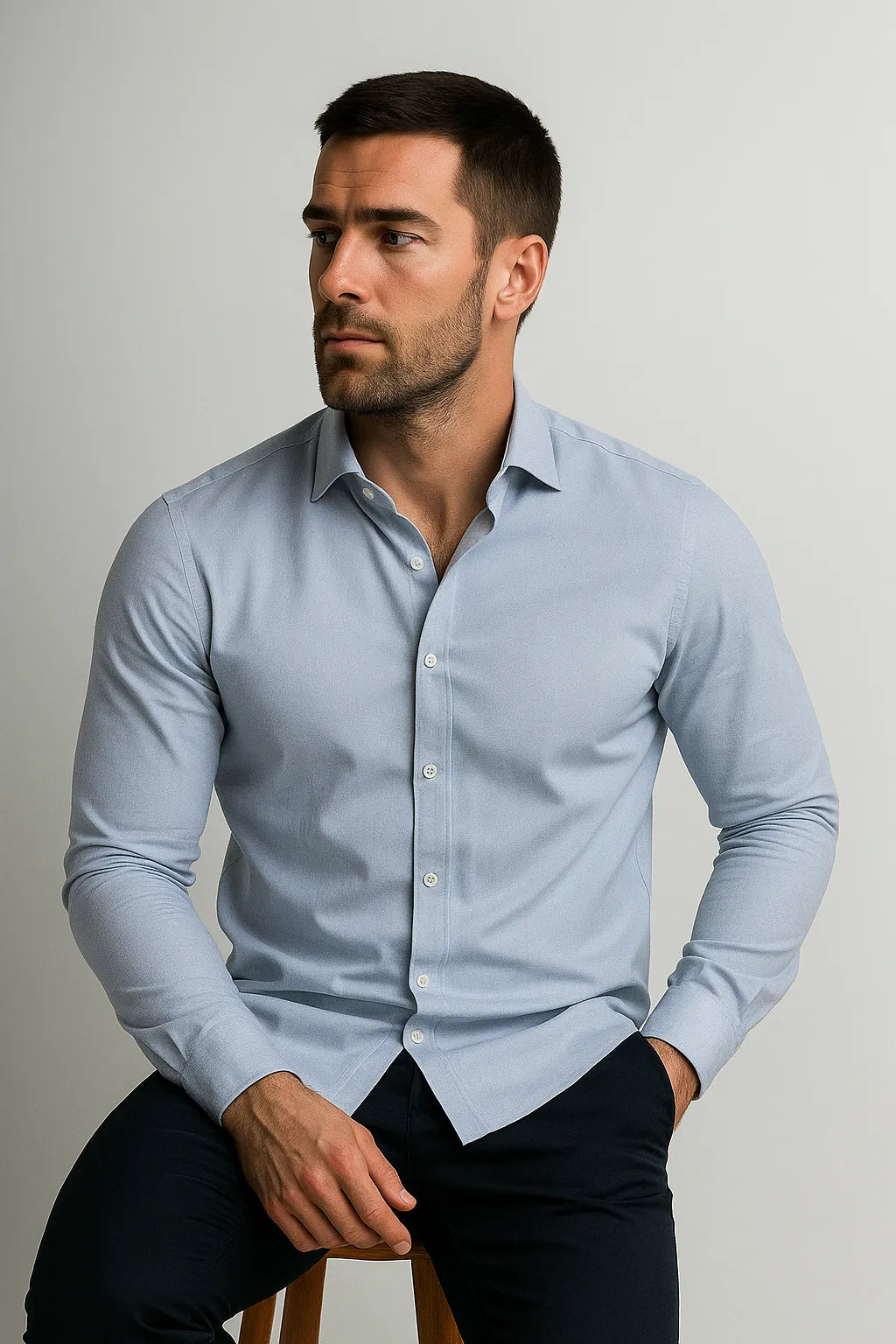 Camisa Social Slim Fit em Algodão Pima Fio 80
