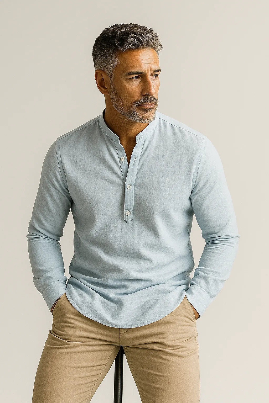 Camisa Bata Slim em Algodão Flamê Leve com Gola Padre