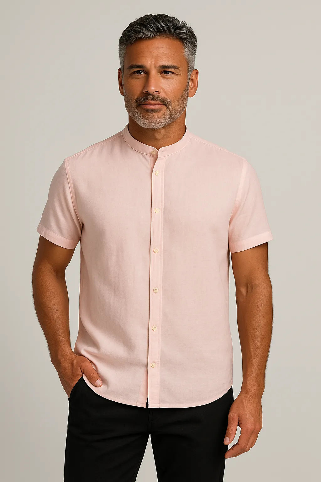 Camisa Sarja Estonada com Gola Padre Manga Curta