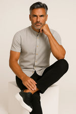 Camisa Sarja Estonada com Gola Padre Manga Curta