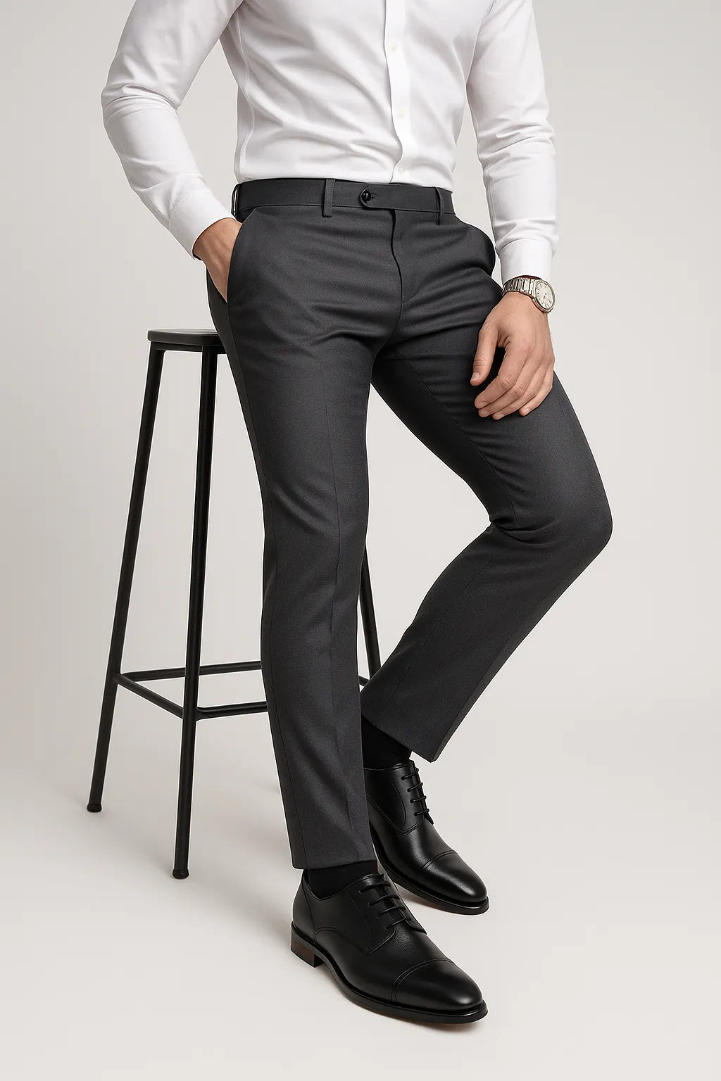 Calça Social Slim Masculina em Poliéster com Elastano
