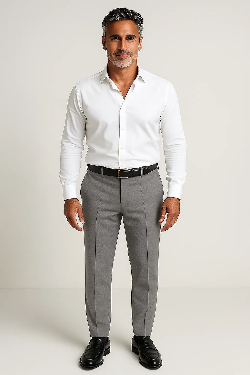 Calça Social Masculina Cinza em Poliéster Premium