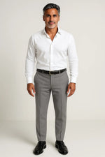 Calça Social Masculina Cinza em Poliéster Premium