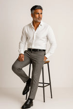 Calça Social Masculina Cinza em Poliéster Premium