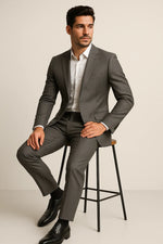 Terno Slim Masculino Cinza Risca de Giz em Poliviscose