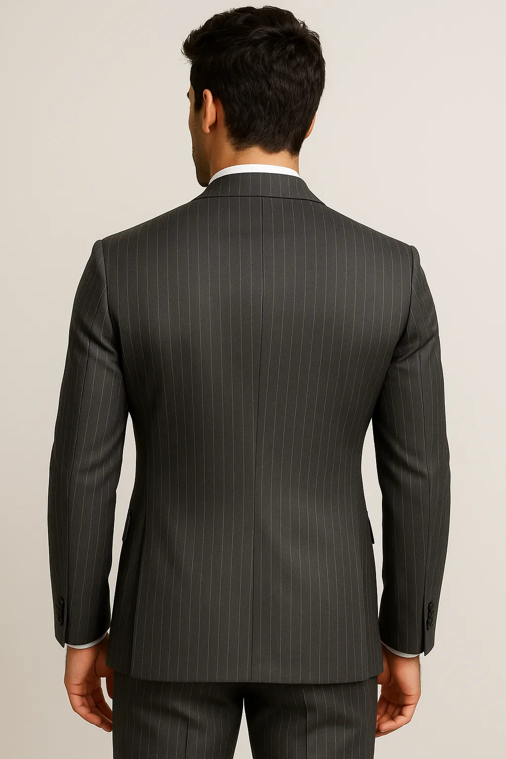 Terno Slim Masculino Cinza Risca de Giz em Poliviscose